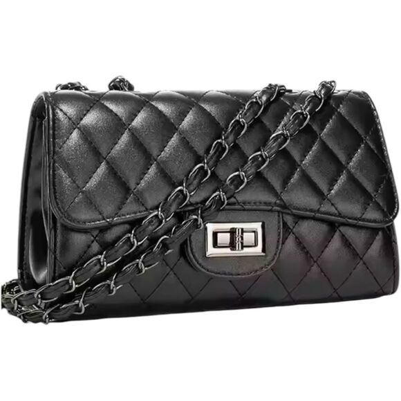 Designer Inspired Quilted Black Crossbody Shoulder Bag - Picture 1 of 14
